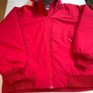 Lands' End Parka Jacket Men's L (42-44) Red Fleece‎ Lined Hooded Full Zip